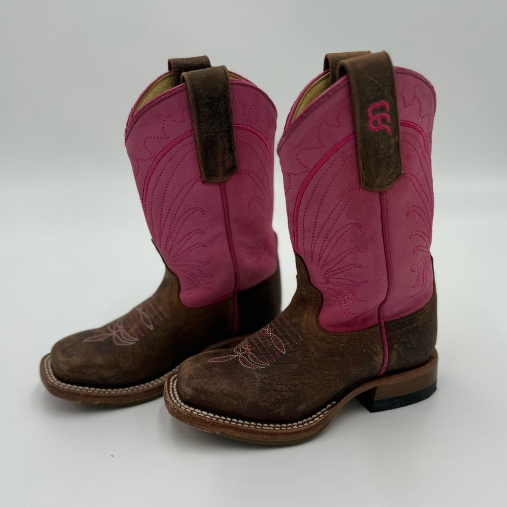 Anderson bean little girl pink and brown leather cowboy boots